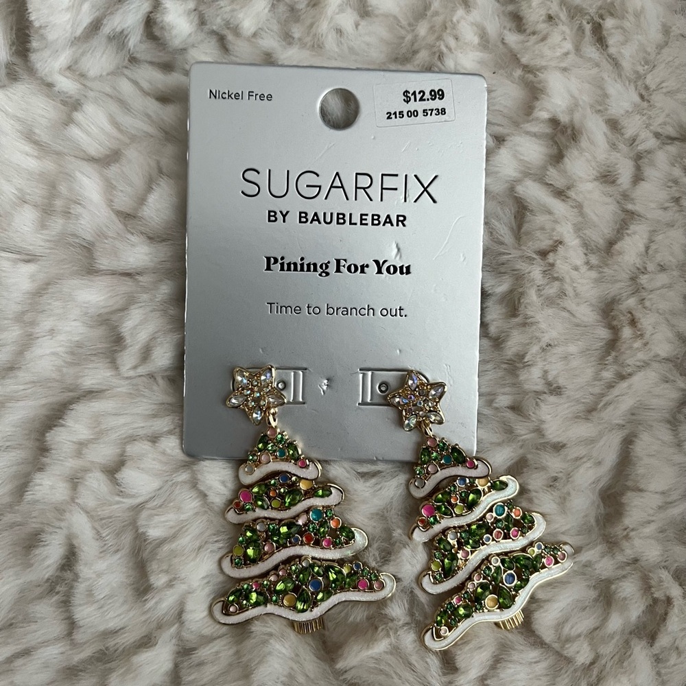 BaubleBar Sugarfix Christmas Tree Earrings - Green and Gold